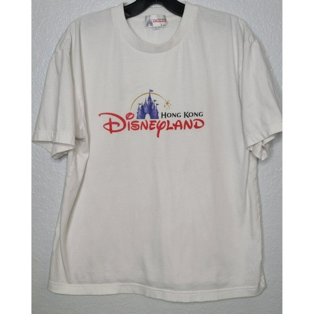 VTG‎ Y2K Hong Kong Disneyland White Short Sleeve Shirt Size Large